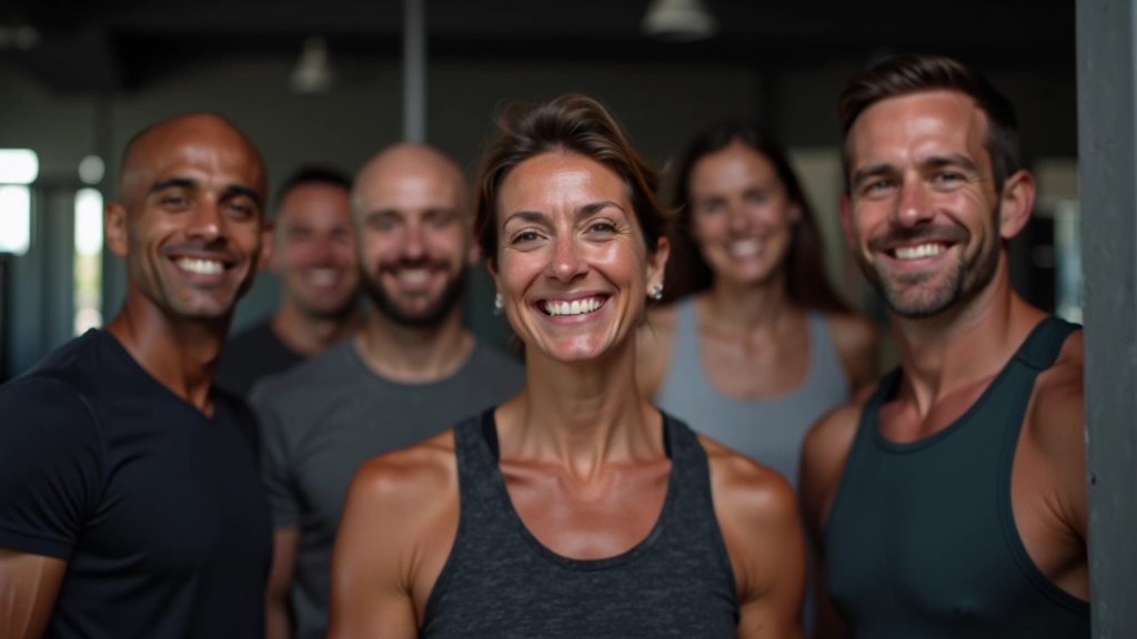 Diverse group of adults aged 40-60 showing camaraderie and support in a training environment