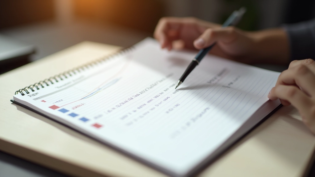 Workout progress tracking with metrics and measurements recorded in a training notebook